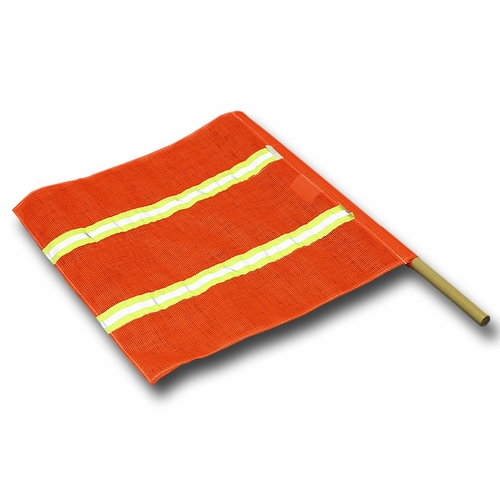 Estex 1636-S-3M Safety Flag (Mesh) 18 X 18 W/24 Inch  Dowel W/Reflective Tape 12 Oz.*Fire Orange* Co