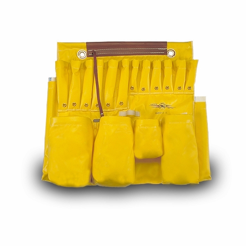 ESTEX 1829-A-2 Aerial Tool Apron, Yellow Vinyl-2 Man Bucket MULTIPLE HAND TOOL POCKETS, TAPE SLING,