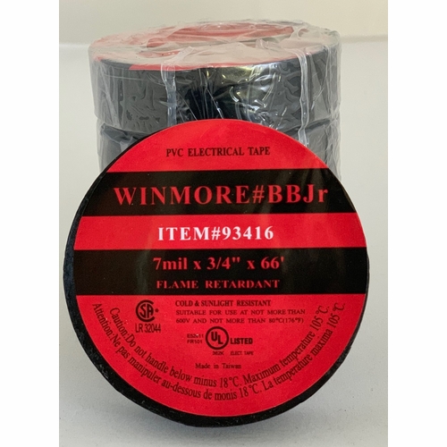 Frank Winne 93416 Tape Electrical Black Premium All Weather 3/4 Inch X 66 Feet 7 Mil 100/Case