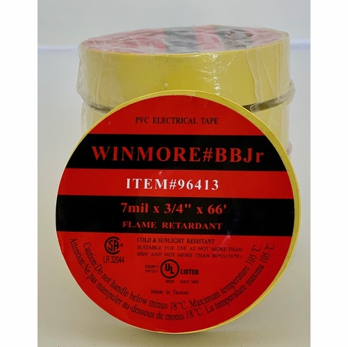 Frank Winne 96413 Tape Electrical Yellow Premium All Weather 3/4 Inch X 66 Feet 100/Case