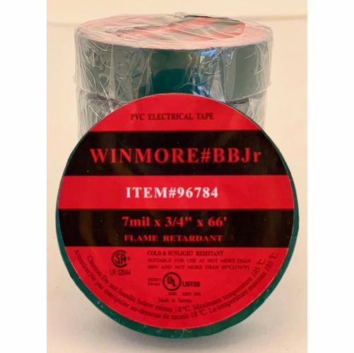 Frank Winne 96784 Tape Electrical Green Premium All Weather 3/4 Inch X 66 Fee 100/Case