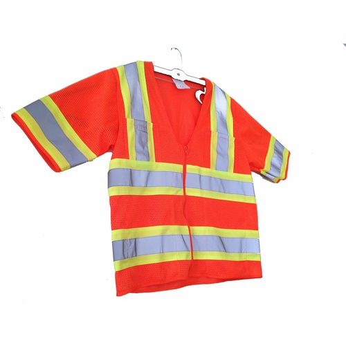 Frank Winne 97437 Vest Class 3 W/ Sleeves Tear-Away Orange Mesh W/Silver Reflective Stripe Small/Med