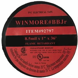 FRANK WINNE WINMORE 92797 BBJR 1 inch x 36 feet  BLACK VINYL TAPE CASE/100 ROLLS