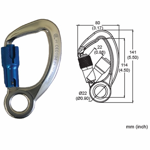Frenchcreek 63A Snap Hooks & Carabiners Aluminum Twistlock Captive Eye Carabiner, 3/4 Inch  3600 Lbs