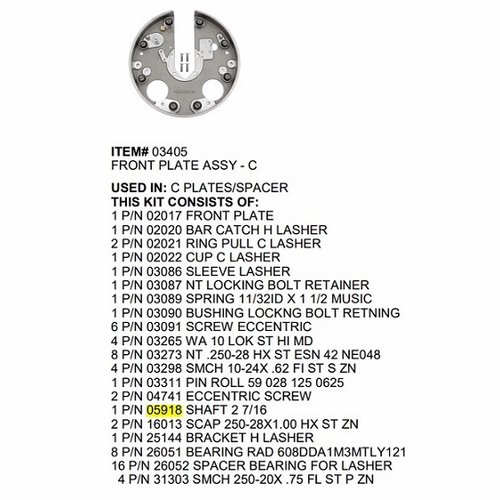 Gmp 05918 Shaft 2 7/16 Inch  C Lasher Item 03405 Front Plate Assembly-C
