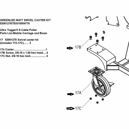Greenlee 00477 Swivel Caster Kit 52061278/783310004776