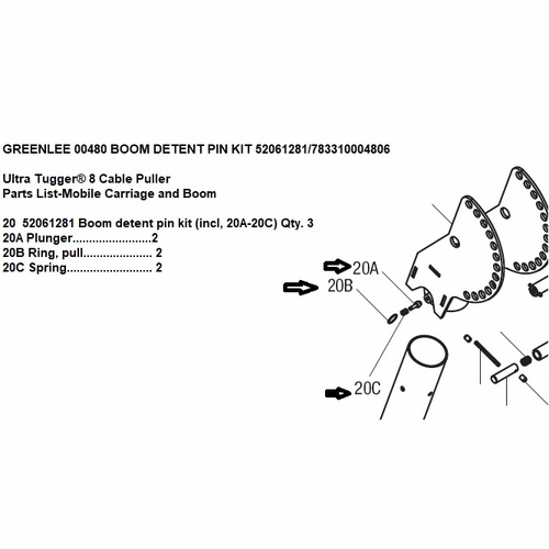 GREENLEE 00480 BOOM DETENT PIN KIT 52061281/783310004806