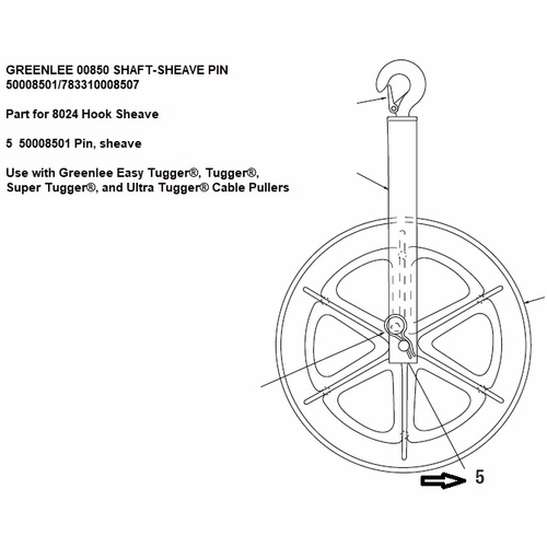 Greenlee 00850 Shaft-Sheave Pin  50008501/783310008507