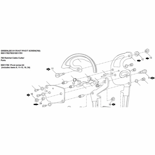 Greenlee 01178 Kit Pivot Screw(760) 50011782/783310011781