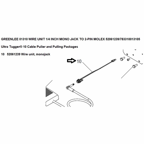 Greenlee 01310 Wire Unit 1/4 Inch Mono Jack To 2-Pin Molex 52061239/783310013105