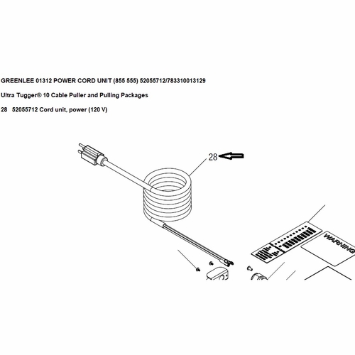 Greenlee 01312 Power Cord Unit (855 555) 52055712/783310013129