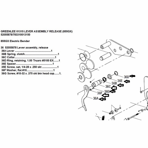 Greenlee 01315 Lever Assembly Release (855Gx) 52055878/783310013150