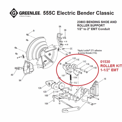 GREENLEE 01530 ROLLER KIT 1-1/2 INCH EMT SQUEEZE 52065274 783310015307