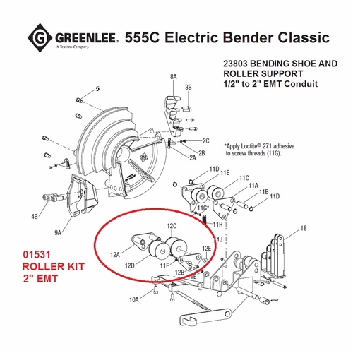 GREENLEE 01531 ROLLER KIT 2 INCH EMT SQUEEZE 52065275 783310015314 FOR 555C