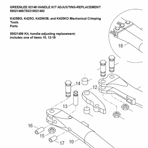 GREENLEE 02148 HANDLE KIT ADJUSTING-REPLACEMENT 50021486/783310021483
