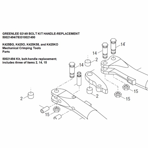 GREENLEE 02149 BOLT KIT HANDLE-REPLACEMENT 50021494/783310021490