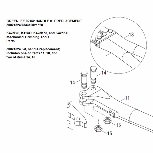 Greenlee 02152 Handle Kit Replacement 50021524/783310021520