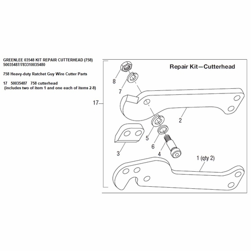 GREENLEE 03548 KIT REPAIR CUTTERHEAD (758) 50035487/783310035480