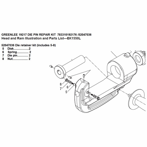 GREENLEE 19217 DIE PIN REPAIR KIT 783310192176 /52047036