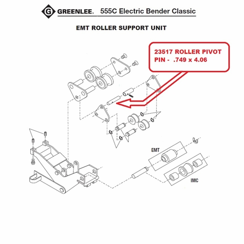 Greenlee 23517 Pin-.749X4.06 Roller Pivot (555) 50235176/783310235170