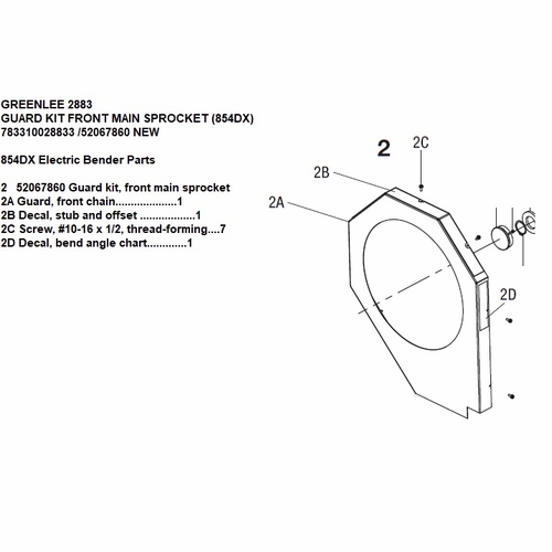 Greenlee 02883 Guard Kit Front Main Sprocket (854Dx) 783310028833 /52067860