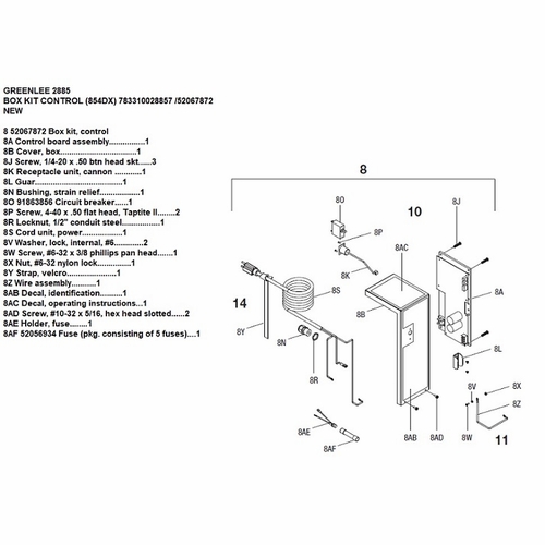 Greenlee 02885 Box Kit Control (854Dx) 783310028857 /52067872