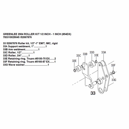GREENLEE 2904 ROLLER KIT 1/2 INCH - 1 INCH (854DX) 783310029045 /52067876