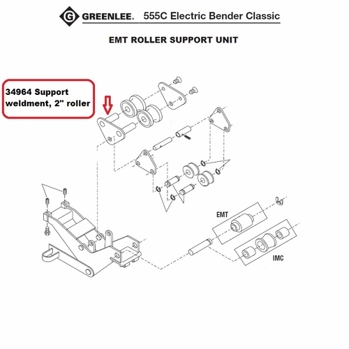 Greenlee 34964 Support Weldment Roller 2 Inch (Black) 50349643/783310349648