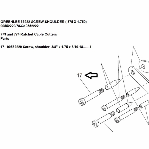 GREENLEE 55222 SCREW,SHOULDER (.375 X 1.750) 90552229/783310552222