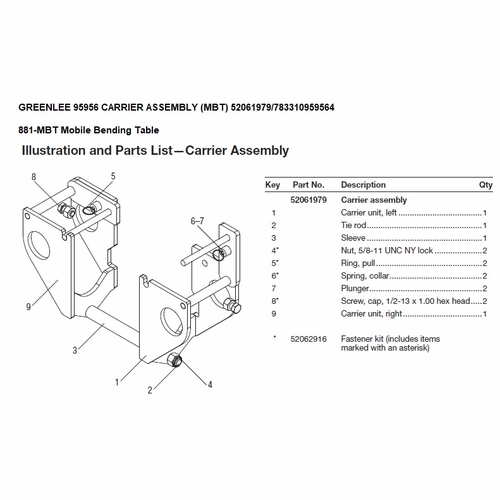 GREENLEE 95956 CARRIER ASSEMBLY (MBT) 52061979/783310959564