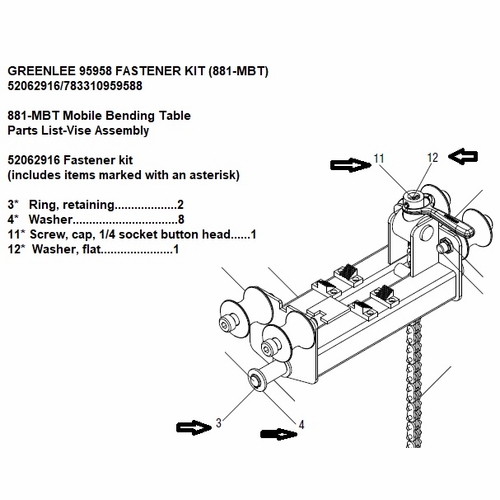 Greenlee 95958 Fastener Kit (881-Mbt) 52062916/783310959588