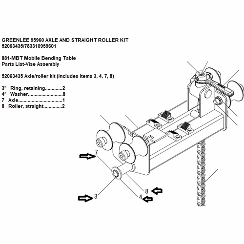 Greenlee 95960 Axle And Straight Roller Kit 52063435/783310959601