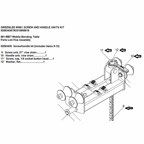 GREENLEE 95961 SCREW AND HANDLE UNITS KIT 52063436/783310959618