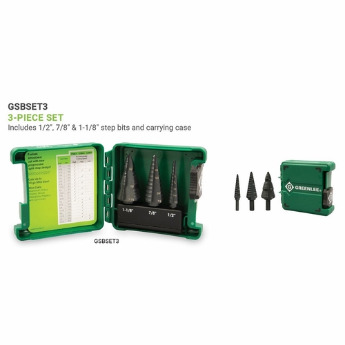 Greenlee GSBSET3 STEP BIT SET (NO.1, 4, 9) 52085454 783310086086