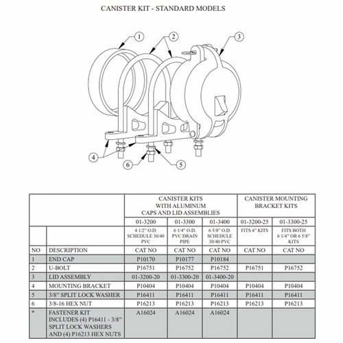 Hastings 01-3300-20 6 Inch  Canister Lid Assembly