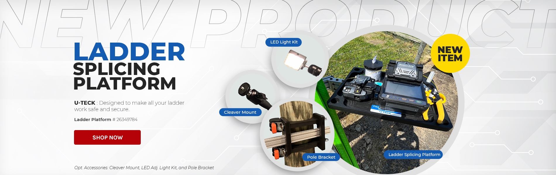 UTECK 55800-KIT Ladder Splicing Platform Kit w/Cleaver Mount, LED Work Light and Pole Mount