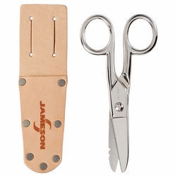 Jameson 32-12NS Electrician Splicer Scissors, Notched & Serrated, with Leather Slotted Pouch 810039
