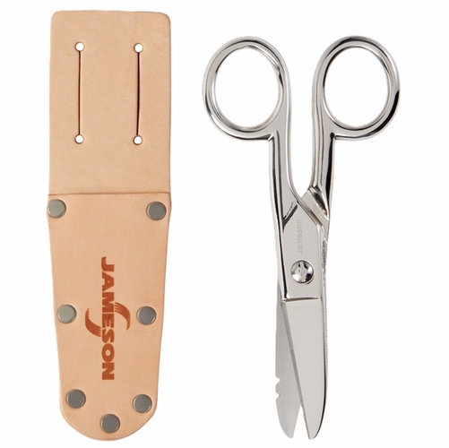 Jameson 32-12NS Electrician Splicer Scissors, Notched & Serrated, with Leather Slotted Pouch 810039