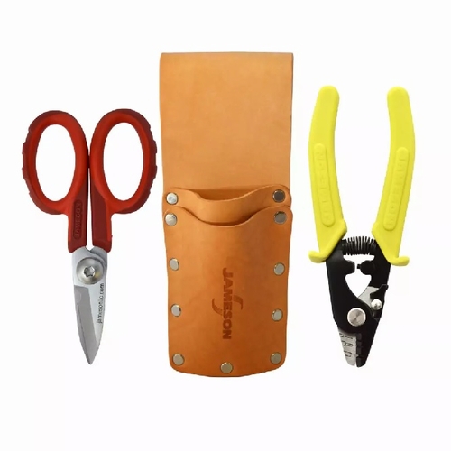 Jameson 32-60-375 Kit Fiber Stripper And Fiber Shears In Leather Tunnel Loop Pouch