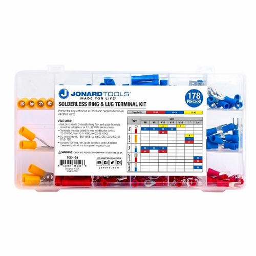 Jonard TCK-178 Solderless Ring and Lug Terminal Kit, 178 Pcs UPC 810053351406