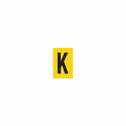K  Reflective Letter, 1 Inch X1.5 Inch  Black On Yellow Pack Of 25