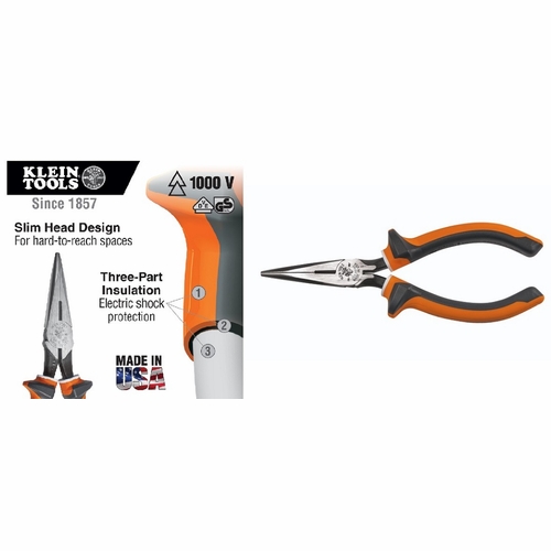 KLEIN 2036EINS 6-Inch Long Nose Side Cutter Pliers Slim Insulated 71048-3  092644710483 NEW
