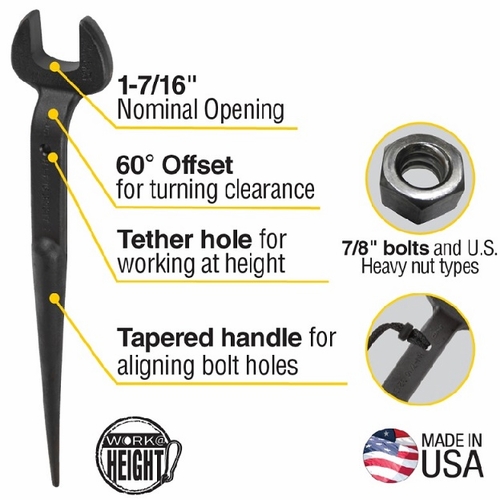 KLEIN 3213TT Spud Wrench, 1-7/16-Inch Nominal Opening with Tether Hole 092644680694 NEW