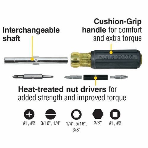 KLEIN 32557 Multi-Bit Screwdriver / Nut Driver, 10-in-1, Heavy Duty 32557-1 NEW