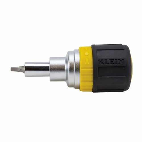 KLEIN 32594 Multi-Bit Ratcheting Stubby Screwdriver, 6-in-1, Ph, Sl, Sq, Nut Bits 092644325946 NEW