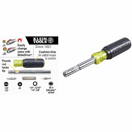 KLEIN 32596 HVAC Slide Drive™ Multi-Bit Screwdriver / Nut Driver, 8-in-1 092644325960 NEW