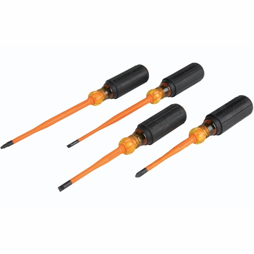 KLEIN 33734INS Screwdriver Set, Slim-Tip Insulated Phillips, Cabinet, Square, 4-Piece 092644328114 N