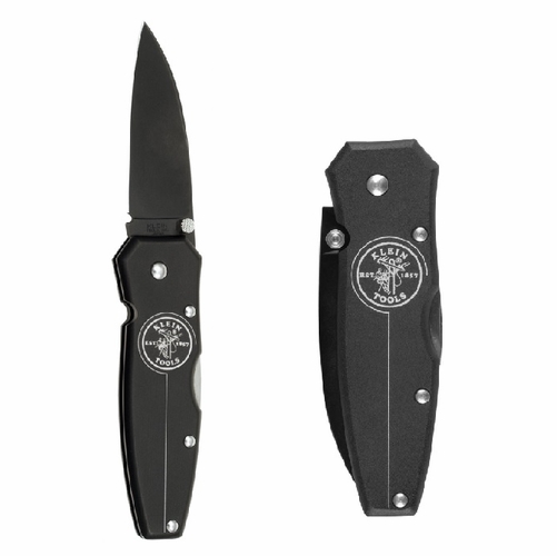 KLEIN 44001BLK Pocket Knife, Lockback, Black Aluminum, 2-1/2 inch SS Drop Point Blade 44011-3
