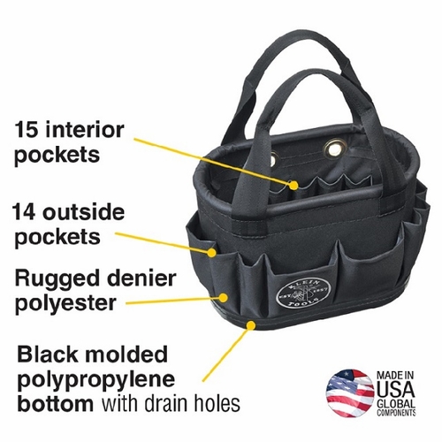 KLEIN 5144BHB14OS Hard-Body Bucket, 29-Pocket Aerial Bucket, Black 62133-8 NEW