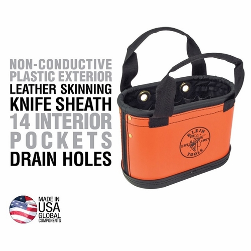 KLEIN 5144HBS Hard-Body Bucket, 15-Pocket Oval Bucket, Orange/Black 62003-4 NEW